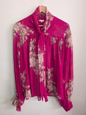 Nikasha Silk Pink Floral Blouse Size L